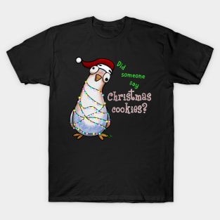 Curious Christmas Pigeon Looking for Cookies - Dark T-Shirt